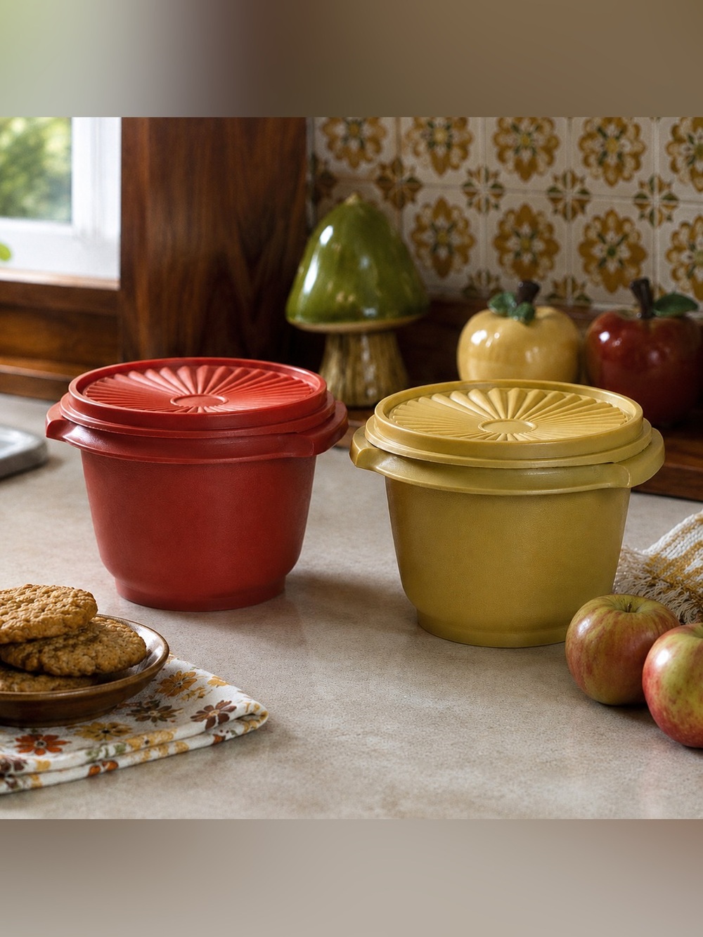 Vintage 1970s Tupperware Servalier 886 Bowls Sunburst Lids Set of 2